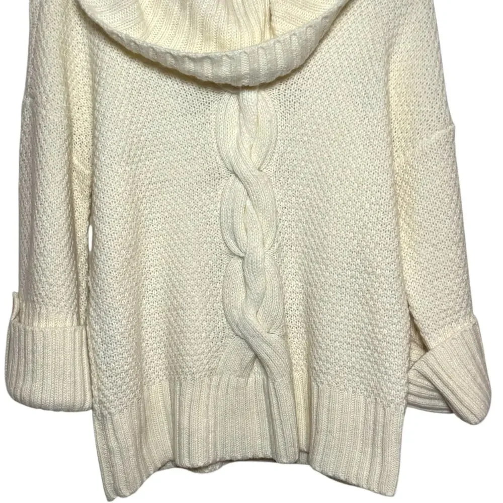 Talbots Wool Alpaca Cream Turtleneck Cuff Sleeve Cable Knit Pullover Sweater